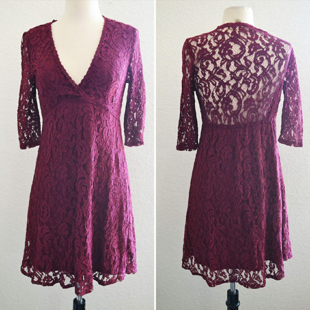 Burgundy Lace Cocktail Dress Size Small
